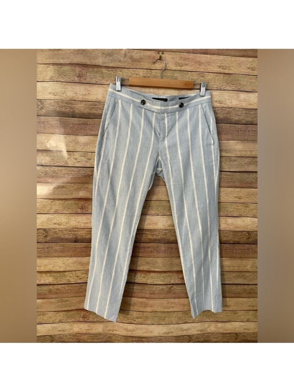 Banana Republic Women’s Linen Cotton Blue Stripe Cropped Avery Pants Size: 2